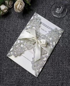 20pcslot Glitter Paper Wedding Invitations Silver Gold Laser Cut Inbjudningskort med tomma inre universella kort gratulering1558718