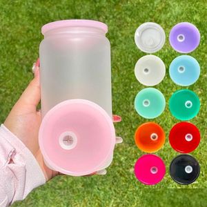 Coperchio per bicchieri Bpa Colorf Guarnizione in plastica sostitutiva Pp Acrilico per lattina di vetro da 16 Oz Materiale a prova di versamento Resistente agli spruzzi Er dritto Otj0O