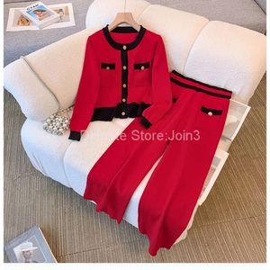 Women's Two Piece Pants New Autumn Winter Sweater Trousers Suit Women O Neck Single Breasted Knitted Loose Cardigan Wide-Leg Pants Two Piece Set 2024