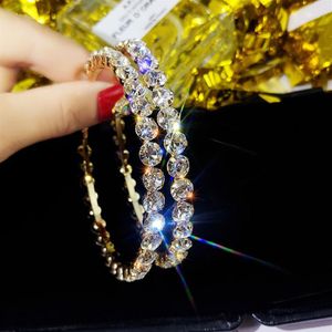 Modehoppörhängen med strasscirkelörhängen ENKEL Big Circle Gold Color Loop för kvinnor245w