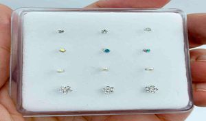 925 Gümüş Mix Piercing Moda Burun Sapı Burun deliği Mücevherleri 12 PCS PACK HEDİYE KADINLAR2227622