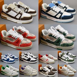 2023 Designer Sneaker Virgil Trainer Sapatos Casuais Couro De Bezerro Abloh Branco Verde Vermelho Azul Carta Sobreposições Plataforma Baixa Sapatilhas EUR 36-45