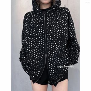 Women's Hoodies Firmranch Black Full Rhinestone Shining Zip Up Jackets For Women Baggy Hooded Sweatshirt Spring Autumn