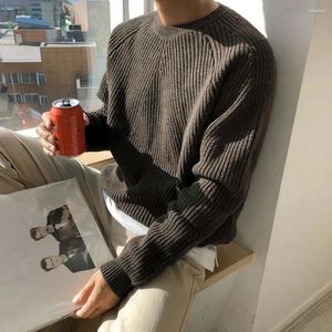 Мужские свитера Мужские осень-зима Корейский стиль Свободный вязаный свитер с круглым вырезом Гендерно-нейтральный Модный Повседневный Сплошной цвет Простой Унисекс