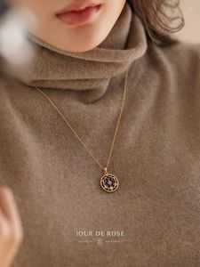 Anhänger Halsketten Vintage Halskette für Frauen Pullover Kette S925 Silber vergoldet 18K Gold mit Stern Mond Universum