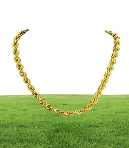 Hip Hop 24 Zoll Herren-Halskette aus massivem Seil, 18 Karat Gelbgold gefüllt, Statement-Knoten-Schmuck, Geschenk, 7 mm breit1402239