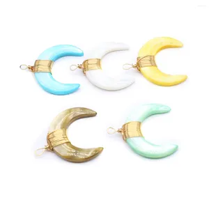 Pendant Necklaces 5 Pcs Moon Shape Random Healing Crystal Stone Pendants Agate Charms Wire Knitting For Making Jewelry Necklace Gift