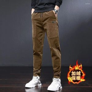 Männer Hosen Winter Männer Fleece Hosen Jogger Casual Streetwear Cord Elastische Taille Koreanische Designer Kleidung Tasche