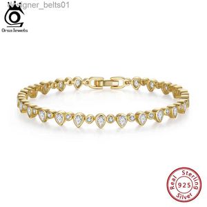 Charme Pulseiras ORSA JEWELS Brilhante 14K Ouro Tênis Pulseira Pear Cut Cubic Zirconia para Mulheres 925 Prata Esterlina Pulseira de Luxo Jóias SB180L231214