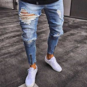 Männer Jeans 2022 Neue Dünne Jeans Hellblau Schwarz Ripped Stretch männer Bleistift Hosen Premium Marke Ropa Hombre S-XXXL Hosen Männer Q231212