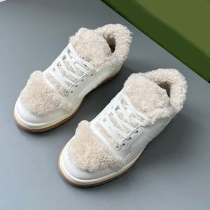 Designer Women AMC80 Dress Shoes Winter fur furry Interlocking Letter mac80 mens sneakers Plush Warm Casual Shoe Lace up Lamb Wool Flat Bottom Anti Slides Ladies gucs