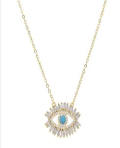 8k gold plated Turkish evil eye necklace lucky girl gift Baguette cubic zirconia turquoise geomstone top quality evil eye jewelry 4196248