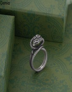 Donia Schmuck Luxus-Ring Retro-Doppelkopf aus Silber mit eingelegtem Zirkon, europäische und amerikanische Mode, handgefertigtes Designer-Geschenk9644414