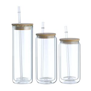 Lagerung Flaschen Gläser 16Oz Sublimation Snowglobe Glasre Cup Tassen Wasser Tumbler Klare Eiskaffeetasse Doppelwandige Bierdose Glas mit Dhhhe