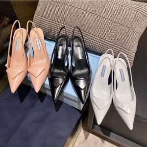 Luxury prad brands Dress Shoes sandal high heels low heel Black Brushed leather slingback pumps black white patent leathers 35-42