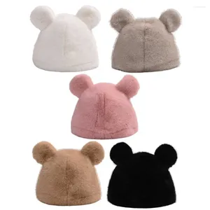 Береты, женские шапки с медведем, удобные шапки с защитой ушей, милые модные однотонные женские новые шапки, подарок