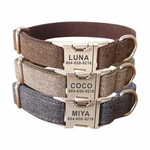 Dog Collars Leashes Personalized Dog Collar Customized Pet Collars Free Engraving ID Name Tag Pet Accessory Thick Suit Fiber Puppy Collar Leash 231212