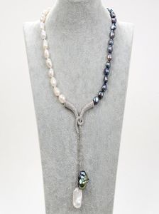 GuaiGuai Gioielli Naturale Nero Bianco Keshi Collana di perle barocche Perla barocca CZ Ciondolo pavimentato fatto a mano per le donne Vere gemme Ston2948865