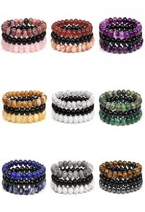 Beaded Strands 3Pcsset Natural Stone Bracelets For Women Men Fashion 8MM Beads Bracelet Sets Rose Quartzs Amethysts Sodalite Hem3788509