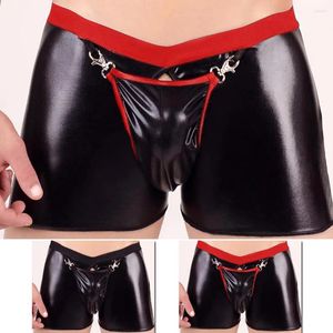 Cuecas masculinas boxers shorts de couro de patente calças de boate trajes de palco roupas homens boxer sexy sissy