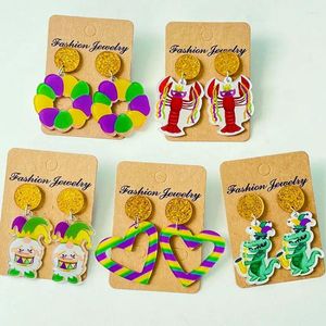 Dangle Brincos Dança Jacaré Lagostim Mardi Gras Para Mulheres Amarelo Verde Roxo Acrílico Jóias Atacado