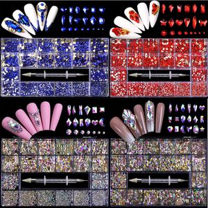 Nail Art Decorations 2500pcs Nail Art Rhinestones Kit Boxed 21 Grids Mixed Size Set 1pc Pick Up Pen Glass Crystal Decorations 3D AB Flat Gemstones 231211