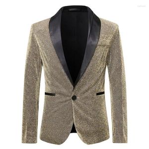 Herrdräkter glänsande guld glitter blazer män en knapp sjal lapel kostym jacka dj klubb bar prom tuxedo scenkläder för sångare