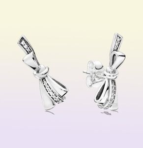 Studs Brilliant Bows Studörhängen CLEAR CZ Autentic 925 Sterling Silver Fits European Style Studs Jewelry Andy Jewel 297234CZ6690342