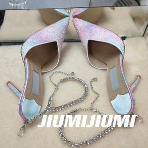 Sapatos de vestido 2023 Jiumijiumi artesanal luxo blingbling diamante mulher sandálias festa casamento apontou-toe stilettos sapato feminino