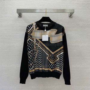 Designer Sweater Women Jumper Autumn Tops Geometric Pattern Printed Long Sleeved Knit Pullover Top Spliced Wool Blend Knitted Top Woman Sweaters Womens Clothes