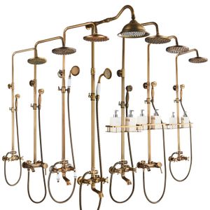 Bathroom Shower Heads POIQIHY Antique Set Wall Bath Faucet Rainfall Brass Swivel Spout Mixer Tap Sliding Bar System 231212