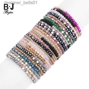 Charm-Armbänder, 27 Farben, elastisch, Damen-Armbänder, klein, Roségold, silbrig, quadratisch, Acryl, rund, Hämatit, facettierte Kristallperlen, Armband La BC324L231214