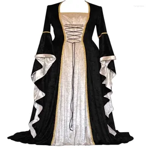 Повседневные платья Элегантное бандажное средневековое платье с расклешенными рукавами Женское бархатное винтажное платье с квадратным воротником длиной до пола