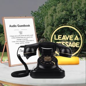 Audio Guest Book Phone, Retro Style Antique Audio Guestbook Phone med gratis LED -bröllopsskylt och A5 Vertical Photo Frame (Black)