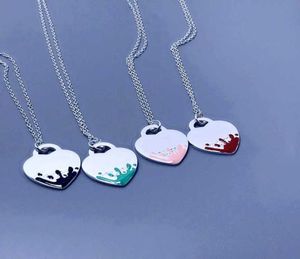 Women Classic Fashion S925 Sterling Silver Blue Pink Black Splash Emamel Hearthaped Necklace Luxury Brand Jewelry Gift6687291