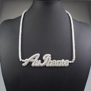 Anpassat namn Cursive Letter Tennis Chain Necklace for Women Micro Pave Pellant Solid Back Hip Hop Rock Street Jewelry212R