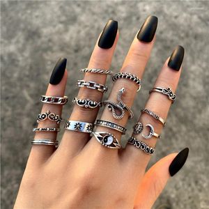 Cluster Rings Böhmen Yinyang Ring Set Snake Sun Moon Stars for Women Vintage Trendy Silver Color Par 2023 Fashion Jewelry Gift