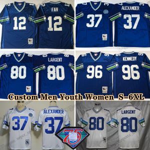 Custom 75th Vintage 80 Steve Largent 1978 Football Jerseys 3 Russell Wilson 71 Walter Jones 96 Cortez Kennedy 45 Kenny Easley 37 Kenny Easley 54 Bobby Wagner Lynch