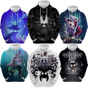 Felpe con cappuccio da uomo Hollow Knight Felpe con cappuccio da basket Felpa con cappuccio nera Stampa 3D Cartone animato maschile Anime Sudadera Streetwear Primavera Autunno Pullover unisex Casual