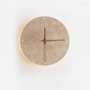 Wandleuchte Moderne kreative Uhr Wohnzimmer Wabi Sabi Nordic einfache gelbe Travertin Restaurant Korridor kreisförmige Wandleuchte Licht