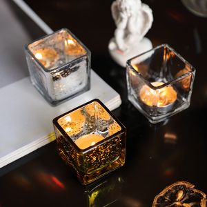 Candle Holder Square Cube Votive Tealight Glass for Wedding, Birthday, Holiday & Home Decoration