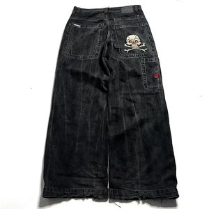 Kvinnor jeans jnco harajuku hip hop retro skalle grafisk broderad baggy denim byxor män kvinnor goth hög midja breda byxor 231212