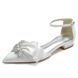 Sandali da donna con punta piatta, strass, cinturino da polso cavo, scarpe da sposa, damigella d'onore