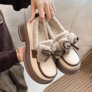 Dress Shoes High quality Women bow Designer Platform Round Toe Thick Sole Lazy Shoes Woman's British loafers Height Increase Single Shoes 231212