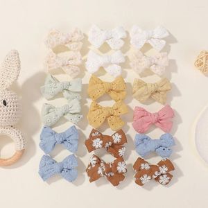 Hair Accessories 6pcs/set Mini Bow Baby Solid Bowknot Clips Girl Cotton Print Hollow Hairpin Children Sweet Hairgripe Kids