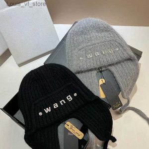 Beanie/Skull Caps New Winter Letter Long Rabbit Hair Warm Knitted Hat Outdoor Windproof Ear Protection Hat Women's Nordic Wool Headband Hat MX1316 T231212