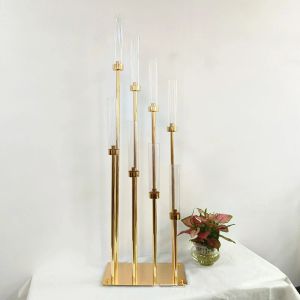 Akrylkandelbras 128 cm höjd 8 armar ljushållare lyxiga bröllop bord mittpiece ljusstakar hem dekoration