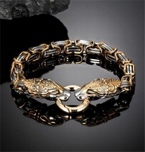 Fade aldrig Viking Dragon Head Armband Män guld rostfritt stål King Chain Wristband Nordic Amulet Punk Male Jewelry Gift 2202221413243