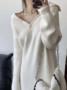 Casual Dresses Y2k Dress Gentle Loose Long Soft Button High Neck Pullover Knit 2023 Fall Winter Woman Korean Style Clothes