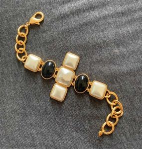Varumärke vintage färg koppar kedja svart vit mode praty smycken namn kristall armband vintage5175455
